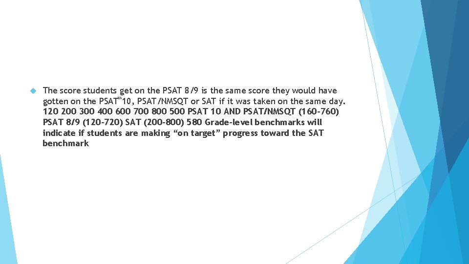  The score students get on the PSAT 8/9 is the same score they