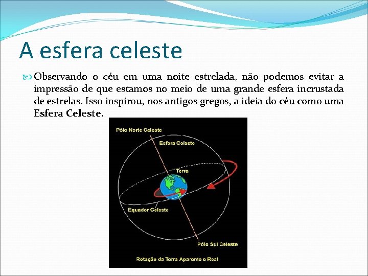 A esfera celeste Observando o céu em uma noite estrelada, não podemos evitar a