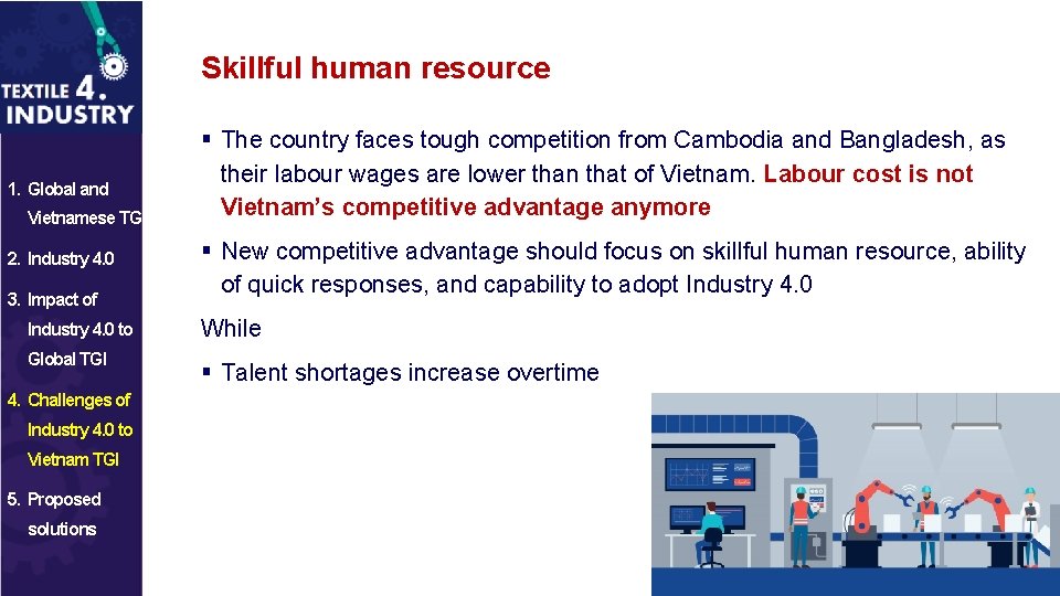 Skillful human resource 1. Global and Vietnamese TGI 2. Industry 4. 0 3. Impact