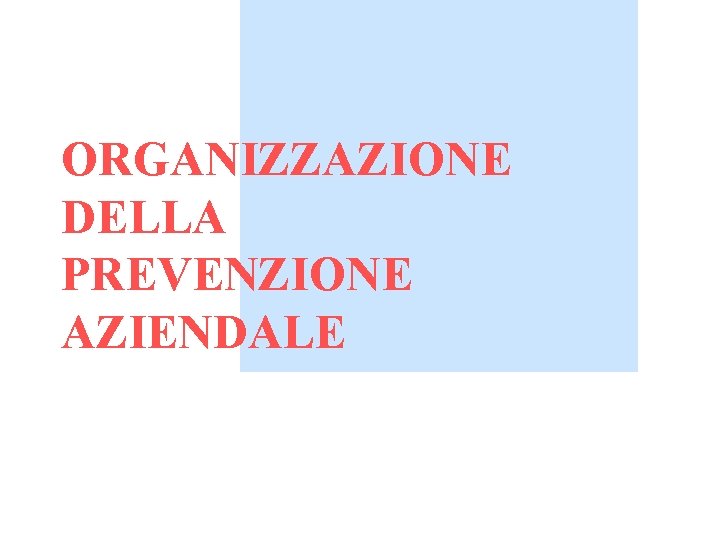 ORGANIZZAZIONE DELLA PREVENZIONE AZIENDALE 