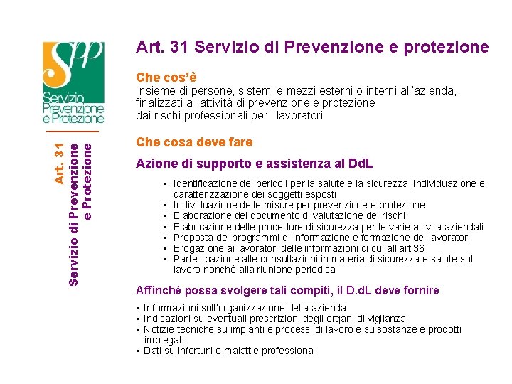 Art. 31 Servizio di Prevenzione e protezione Che cos’è Art. 31 Servizio di Prevenzione