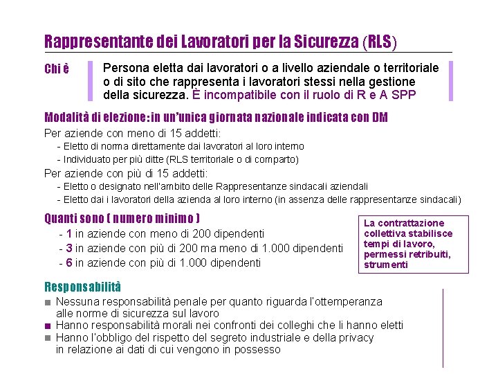 Rappresentante dei Lavoratori per la Sicurezza (RLS) Chi è Persona eletta dai lavoratori o