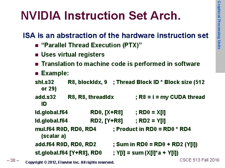 ISA is an abstraction of the hardware instruction set n “Parallel Thread Execution (PTX)”