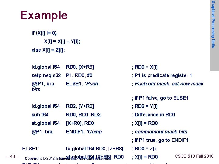 Graphical Processing Units Example if (X[i] != 0) X[i] = X[i] – Y[i]; else