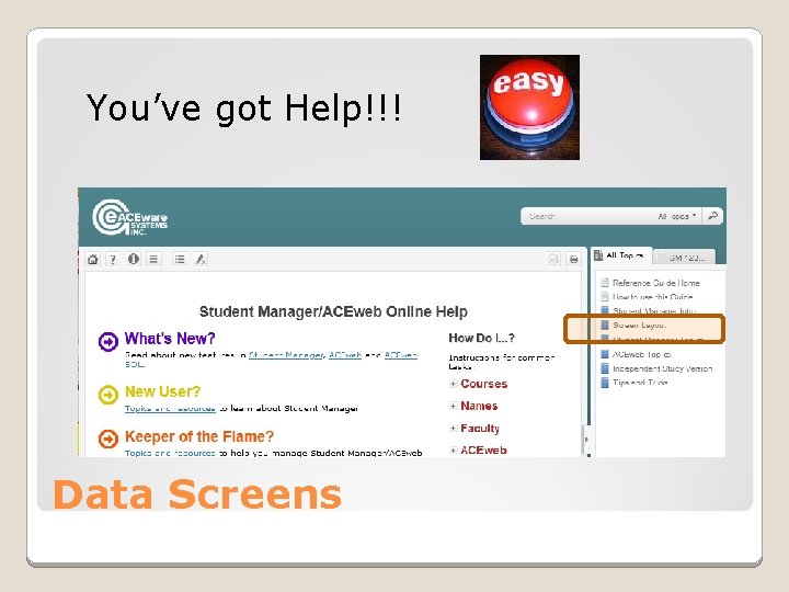 You’ve got Help!!! Data Screens 