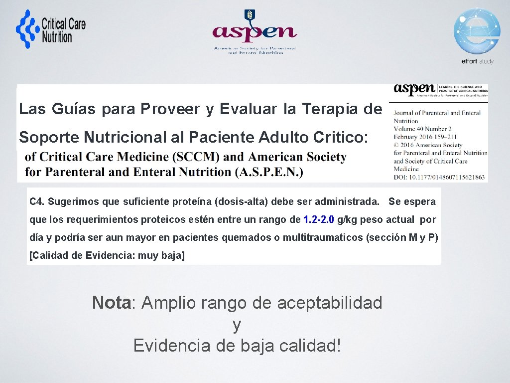 Las Guías para Proveer y Evaluar la Terapia de Soporte Nutricional al Paciente Adulto