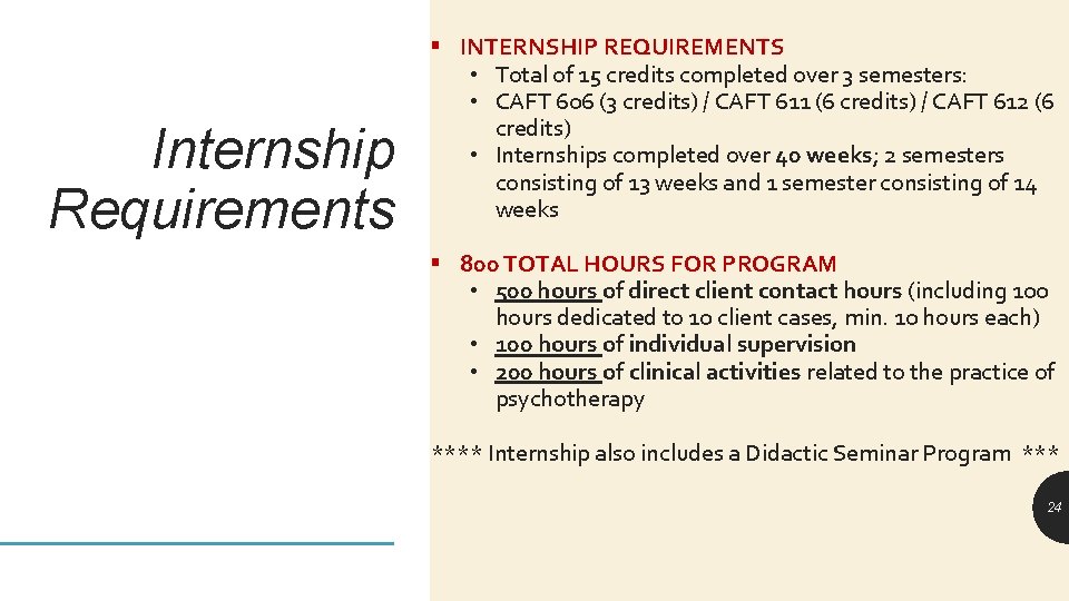 Internship Requirements § INTERNSHIP REQUIREMENTS • Total of 15 credits completed over 3 semesters: