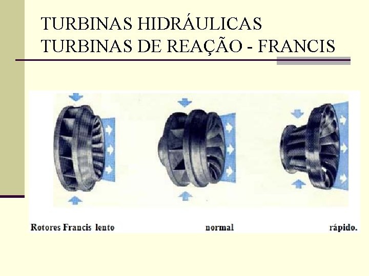 TURBINAS HIDRÁULICAS TURBINAS DE REAÇÃO - FRANCIS 