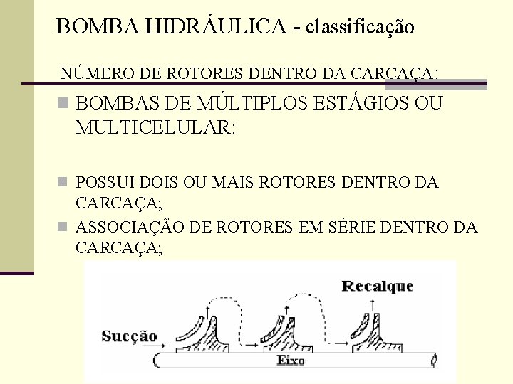 BOMBA HIDRÁULICA - classificação NÚMERO DE ROTORES DENTRO DA CARCAÇA: n BOMBAS DE MÚLTIPLOS