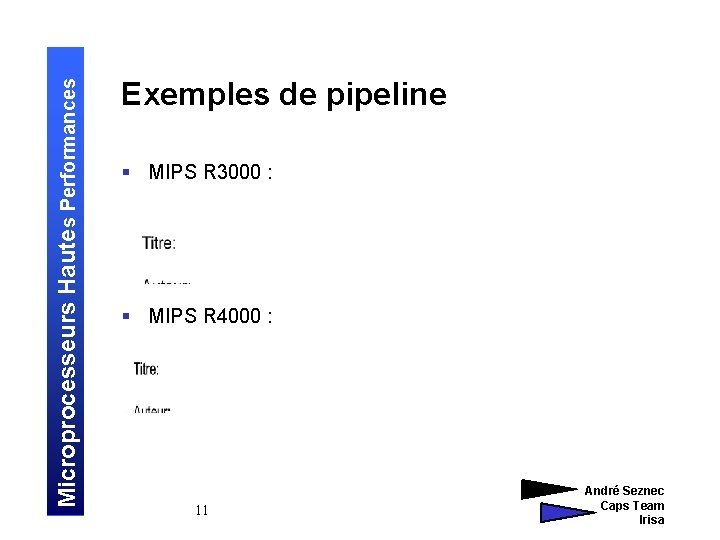 Microprocesseurs Hautes Performances Exemples de pipeline § MIPS R 3000 : § MIPS R