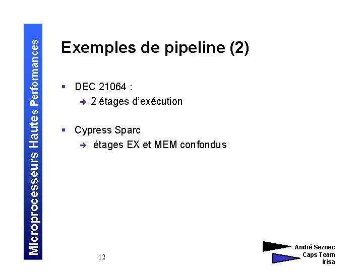 Microprocesseurs Hautes Performances Exemples de pipeline (2) § DEC 21064 : è 2 étages