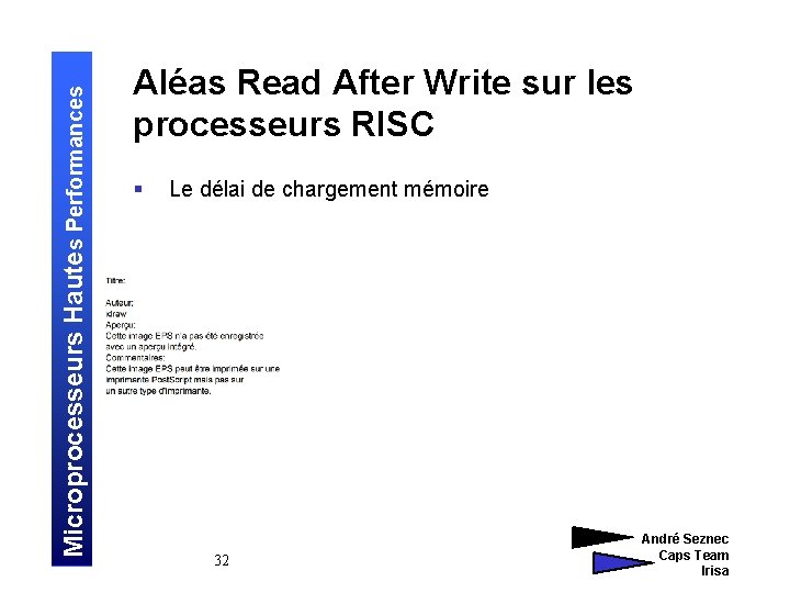 Microprocesseurs Hautes Performances Aléas Read After Write sur les processeurs RISC § Le délai