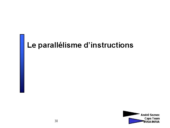 Le parallélisme d’instructions 38 André Seznec Caps Team IRISA/INRIA 