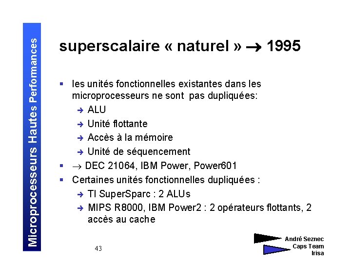 Microprocesseurs Hautes Performances superscalaire « naturel » 1995 § les unités fonctionnelles existantes dans