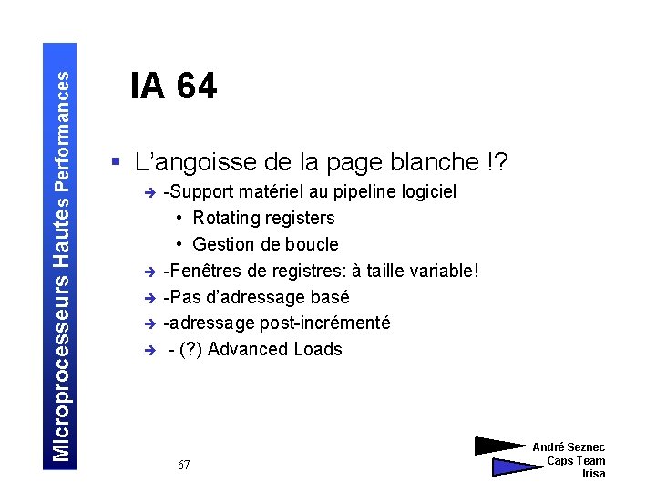 Microprocesseurs Hautes Performances IA 64 § L’angoisse de la page blanche !? è è