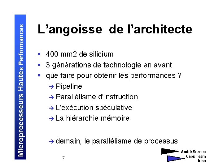 Microprocesseurs Hautes Performances L’angoisse de l’architecte § 400 mm 2 de silicium § 3