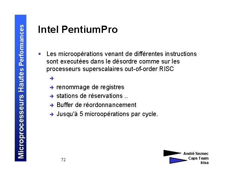 Microprocesseurs Hautes Performances Intel Pentium. Pro § Les microopérations venant de différentes instructions sont