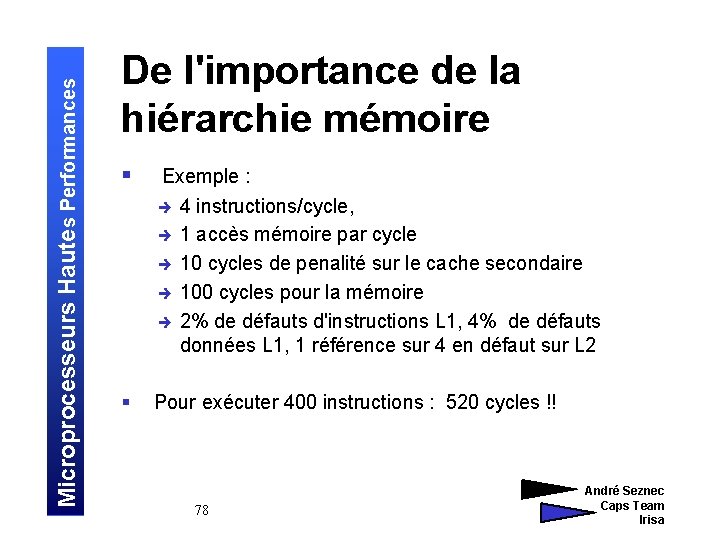 Microprocesseurs Hautes Performances De l'importance de la hiérarchie mémoire § Exemple : è 4