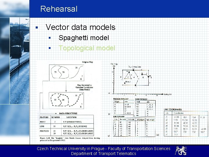 Rehearsal § Vector data models § § Spaghetti model Topological model Czech Technical University