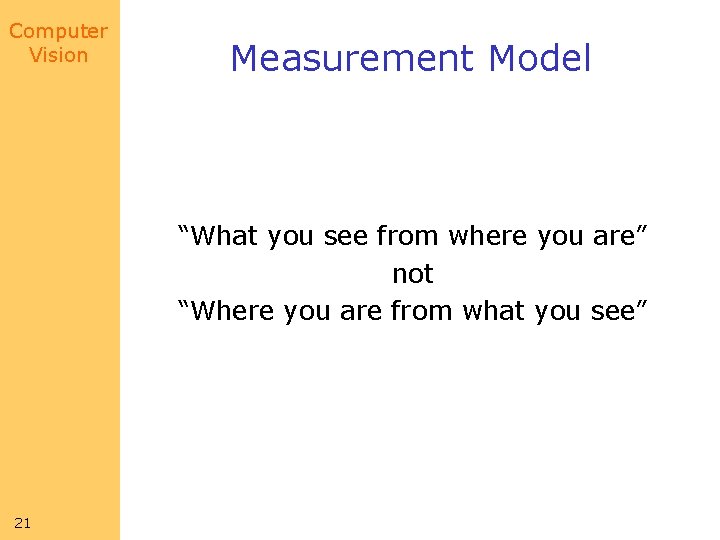 Computer Vision Measurement Model “What you see from where you are” not “Where you