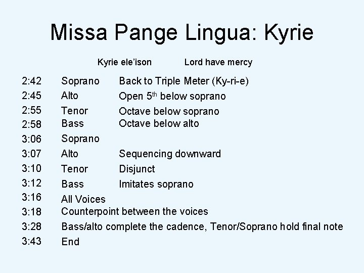 Missa Pange Lingua: Kyrie ele’ison 2: 42 2: 45 2: 58 3: 06 3: