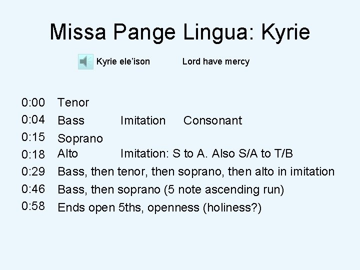 Missa Pange Lingua: Kyrie ele’ison 0: 00 0: 04 0: 15 0: 18 0: