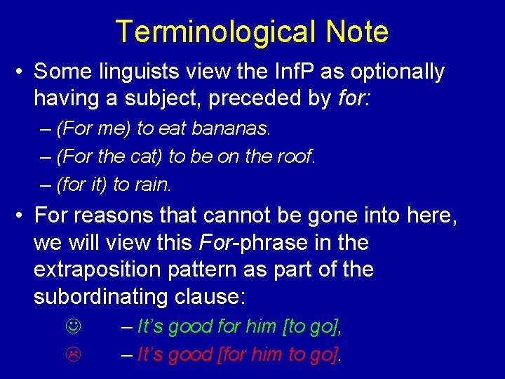 Terminological Note • Some linguists view the Inf. P as optionally having a subject,