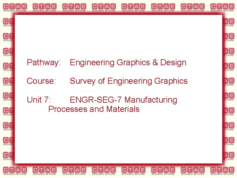 Pathway: Engineering Graphics & Design Course: Survey of Engineering Graphics Unit 7: ENGR-SEG-7 Manufacturing