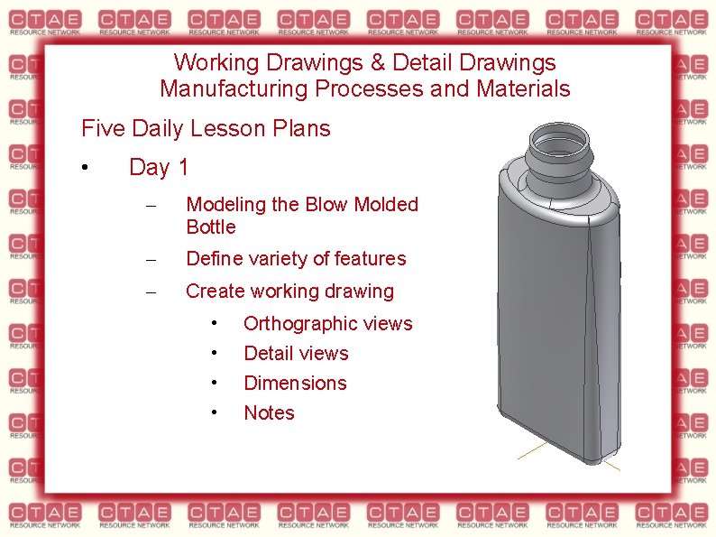 Working Drawings & Detail Drawings Manufacturing Processes and Materials Five Daily Lesson Plans •