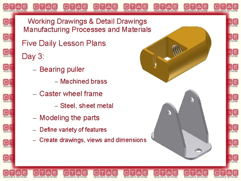 Working Drawings & Detail Drawings Manufacturing Processes and Materials Five Daily Lesson Plans Day