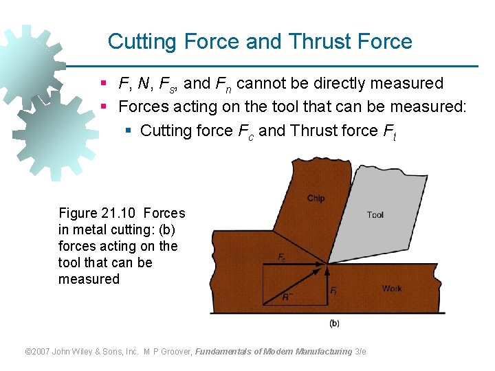 Cutting Force and Thrust Force § F, N, Fs, and Fn cannot be directly