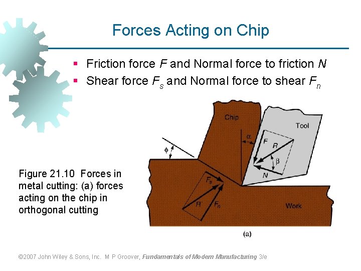 Forces Acting on Chip § Friction force F and Normal force to friction N