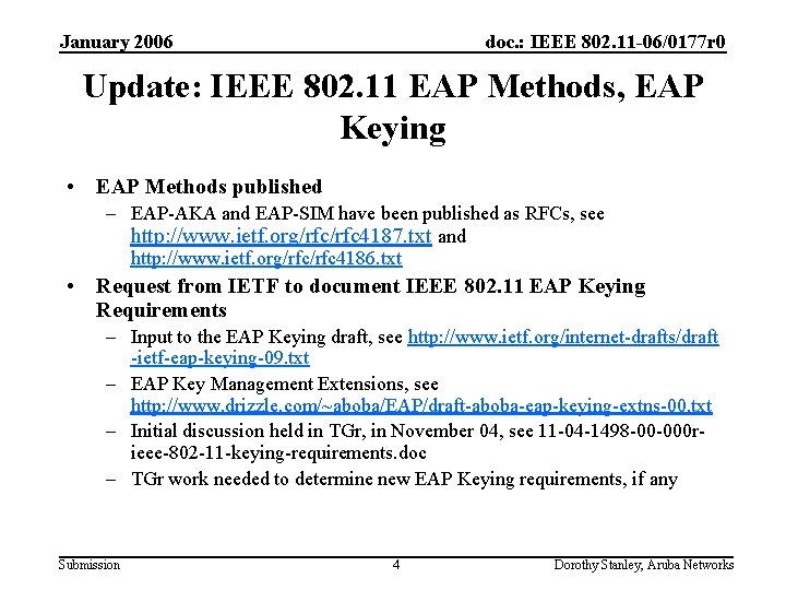 January 2006 doc. : IEEE 802. 11 -06/0177 r 0 Update: IEEE 802. 11