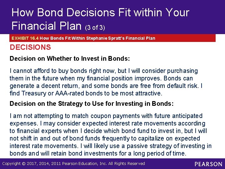 How Bond Decisions Fit within Your Financial Plan (3 of 3) EXHIBIT 16. 4