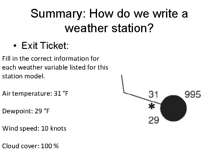 Summary: How do we write a weather station? • Exit Ticket: Fill in the