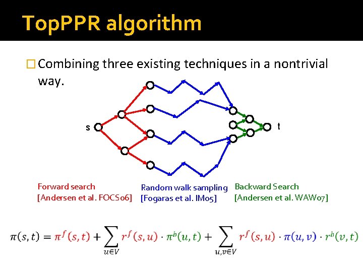 Top. PPR algorithm � Combining three existing techniques in a nontrivial way. s t