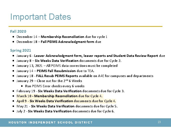 Important Dates Fall 2020 December 14 – Membership Reconciliation due for cycle 1 December