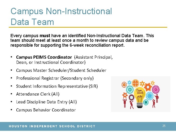 Campus Non-Instructional Data Team Every campus must have an identified Non-Instructional Data Team. This