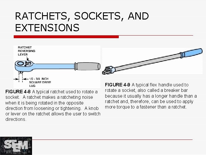 RATCHETS, SOCKETS, AND EXTENSIONS FIGURE 4 -8 A typical ratchet used to rotate a