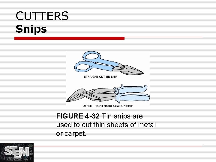 CUTTERS Snips FIGURE 4 -32 Tin snips are used to cut thin sheets of