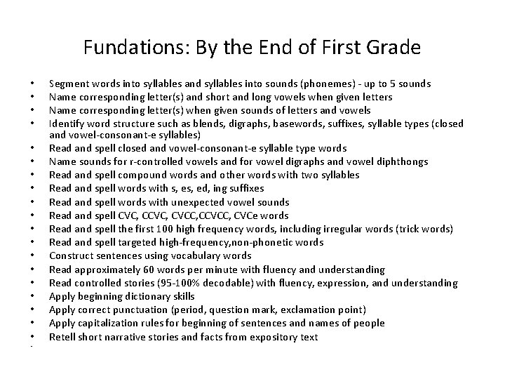 Fundations: By the End of First Grade • • • • • Segment words