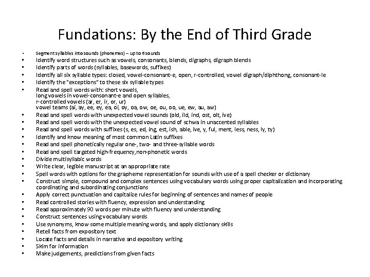 Fundations: By the End of Third Grade • • • • • • •