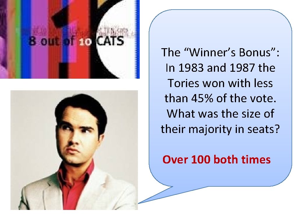 The “Winner’s Bonus”: In 1983 and 1987 the Tories won with less than 45%
