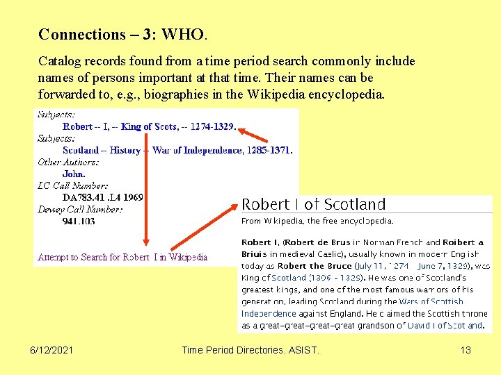 Connections – 3: WHO. Catalog records found from a time period search commonly include