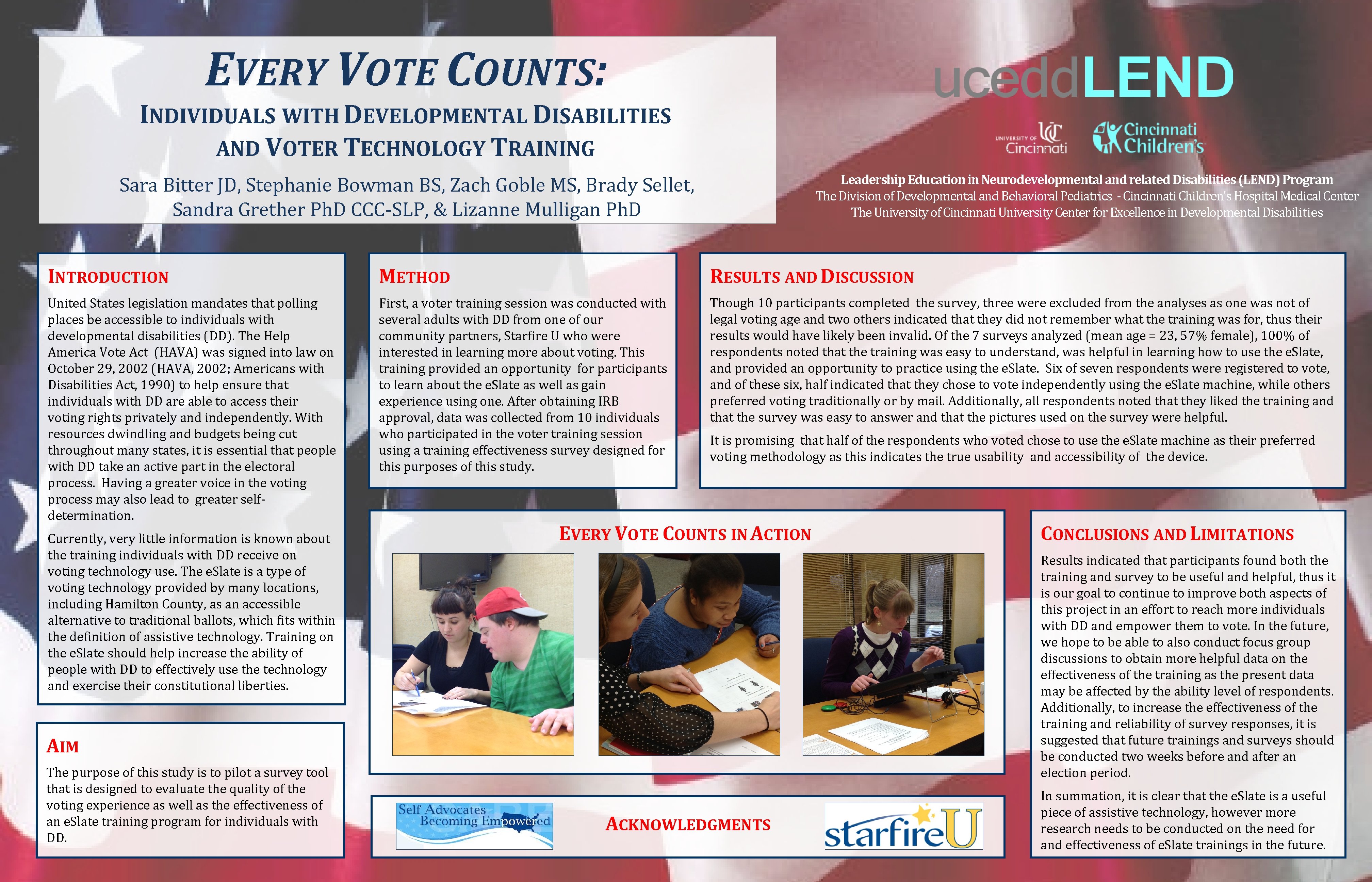 EVERY VOTE COUNTS: INDIVIDUALS WITH DEVELOPMENTAL DISABILITIES AND VOTER TECHNOLOGY TRAINING Leadership Education in