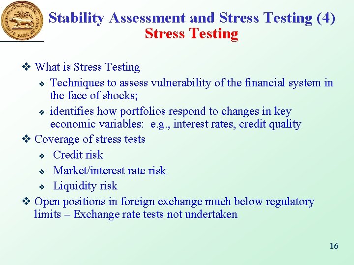 Stability Assessment and Stress Testing (4) Stress Testing v What is Stress Testing v