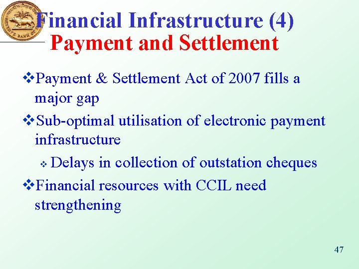 Financial Infrastructure (4) Payment and Settlement v. Payment & Settlement Act of 2007 fills