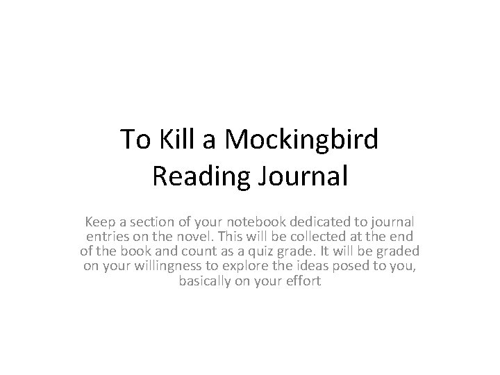 To Kill a Mockingbird Reading Journal Keep a section of your notebook dedicated to