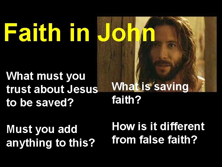 Faith in John What must you trust about Jesus to be saved? What is