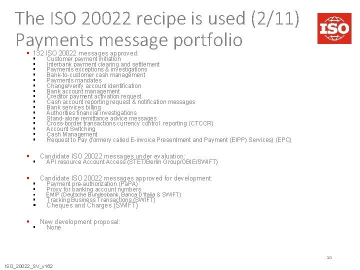 The ISO 20022 recipe is used (2/11) Payments message portfolio § 132 ISO 20022